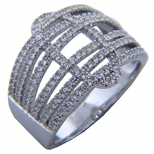 anillo oval seis tiras de piedras blancas